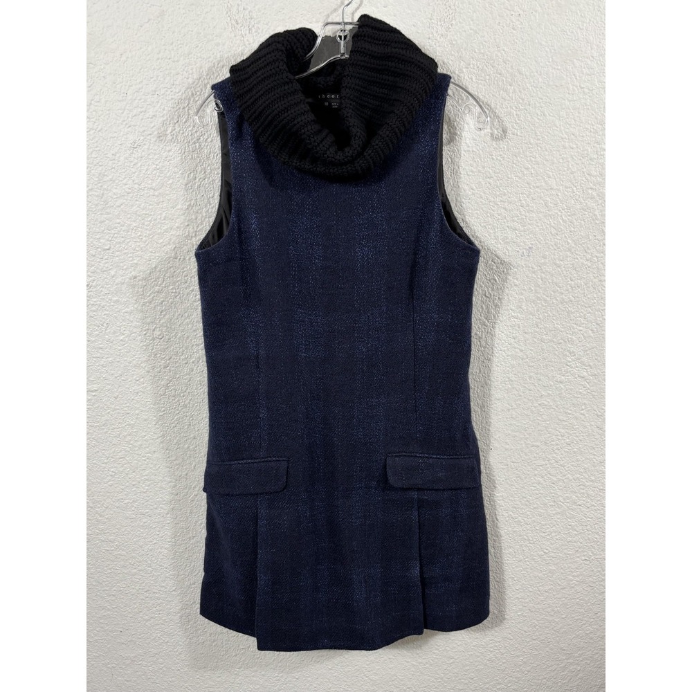Theory Dress Womens 10 Blue Plaid Wool Cowl Neck Sleeveless Mini‎ Shift Lined